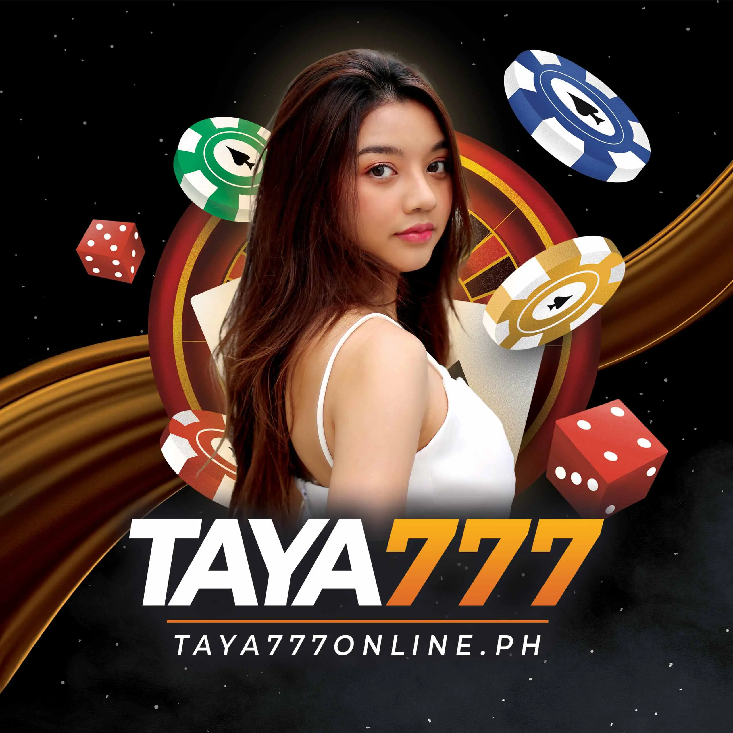 Image of a Girl with casino materials background and taya777 logo